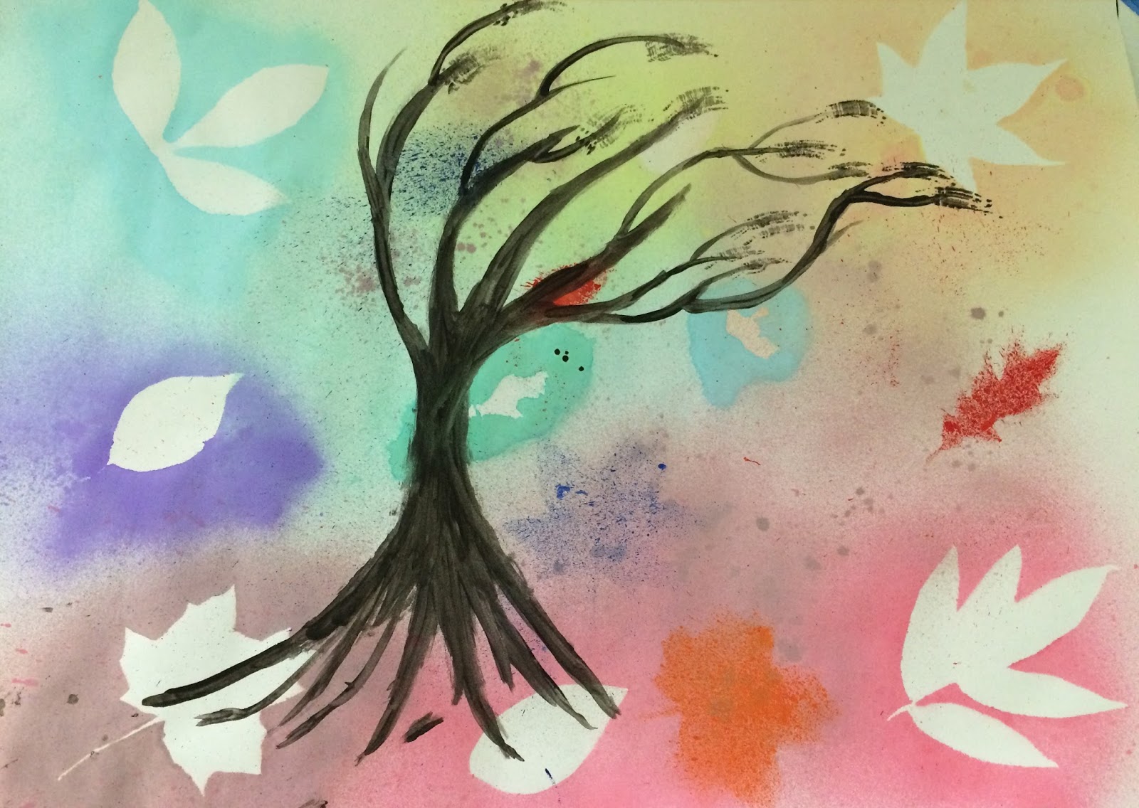 1600x1136 The Helpful Art Teacher Spray Stenciling Leaves With Liquid - Watercolor Spray