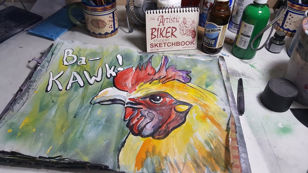1280x720 Rooster Mixed Media Art Journal Spray Paint, Acrylic, Ink, And - Watercolor Spray Paint
