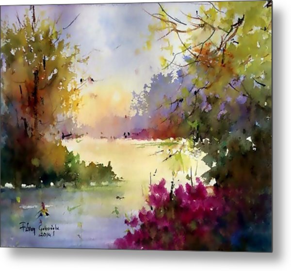 600x559 Original Watercolor Spring Lake Trees Painting By Fusun Cakiroglu - Watercolor Spring