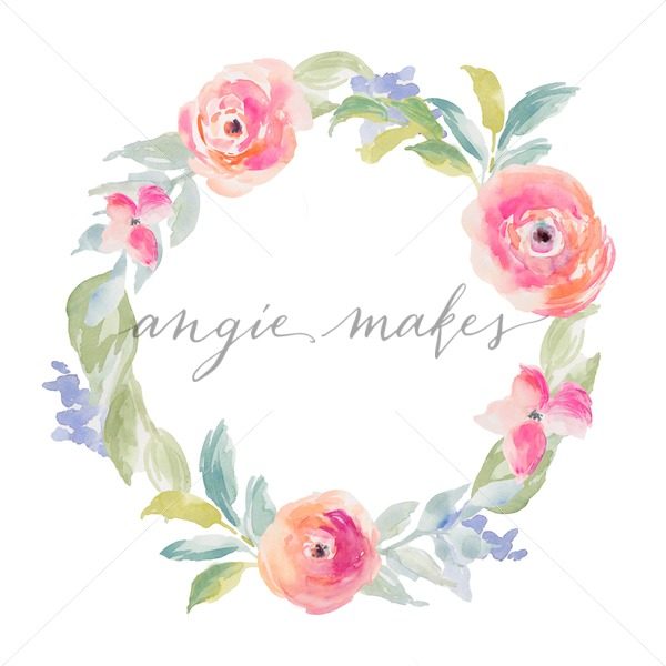 600x600 Watercolor Flower Wreath. Painted Spring Flower Wreath - Watercolor Spring