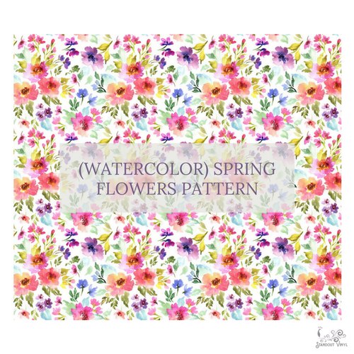 500x500 Spring Flowers Patterned Vinyl - Watercolor Spring Flowers