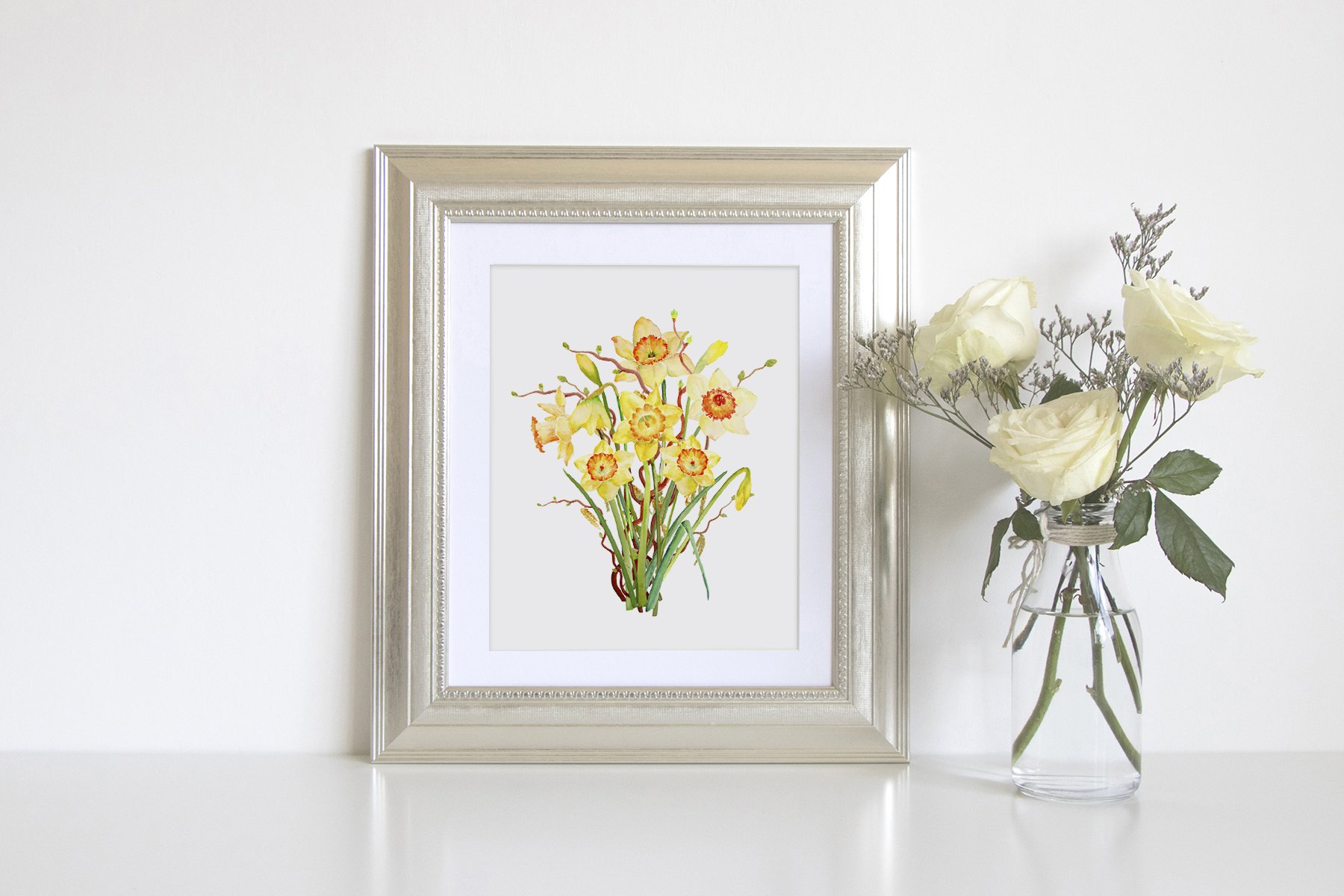 1800x1200 Watercolor Spring Flower Daffodils Floral Arrangement Printable - Watercolor Spring Flowers