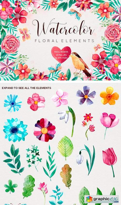 500x848 Watercolor Spring Flowers 2350684 Free Download Vector Stock - Watercolor Spring Flowers