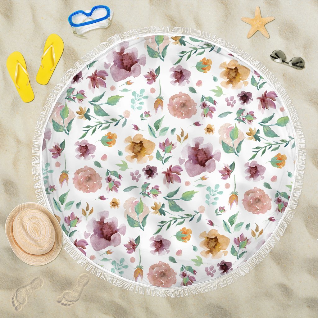 1024x1024 Watercolor Spring Flowers Beach Blanket Carrot Tops - Watercolor Spring Flowers