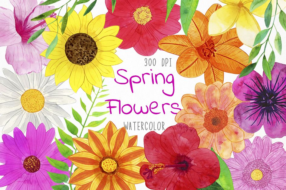 945x630 Watercolor Spring Flowers Clipart, Flowers Clipart - Watercolor Spring Flowers