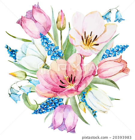 450x468 Watercolor Vector Spring Flowers - Watercolor Spring Flowers