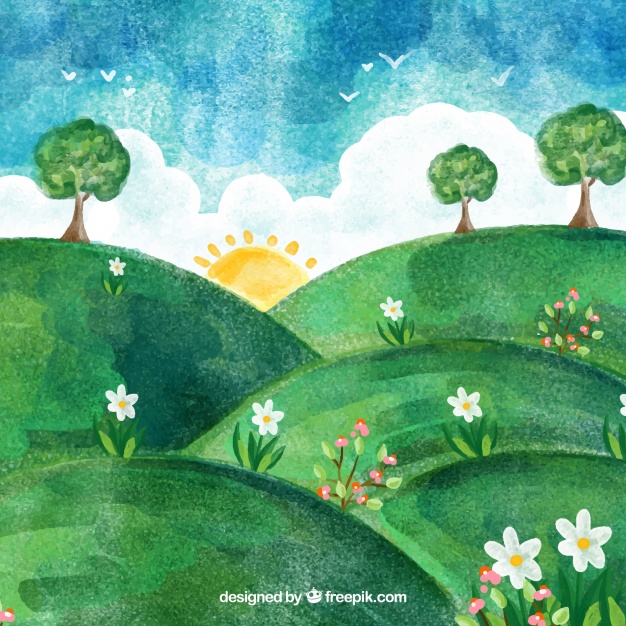 626x626 Hilly Watercolor Spring Landscape Vector Free Download - Watercolor Spring Landscape