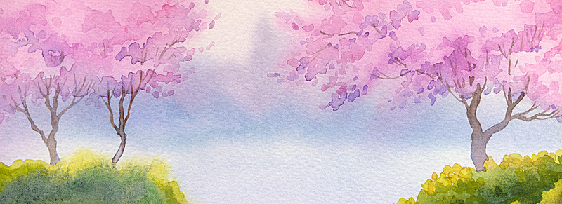 800x291 Spring Landscape Watercolor, Landscape Illustration, Flowers And - Watercolor Spring Landscape
