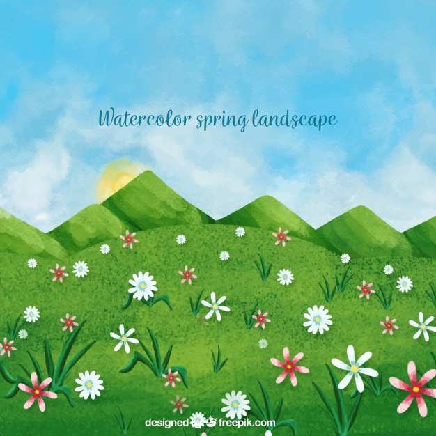 626x626 Watercolor Spring Landscape Background With Flowers Vector Free - Watercolor Spring Landscape