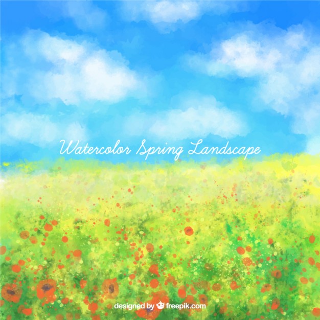 626x626 Watercolor Spring Landscape Full Flowers Vector Free Download - Watercolor Spring Landscape
