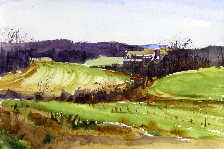 758x505 Spring Landscape Watercolor Painting Vermont - Watercolor Spring Landscape