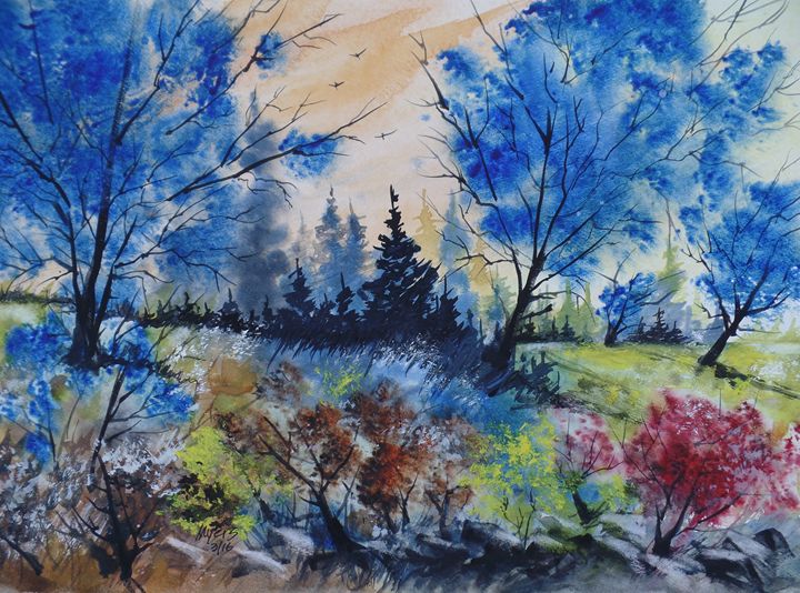720x534 Michigan Spring, Watercolor Painting - Watercolor Spring Paintings