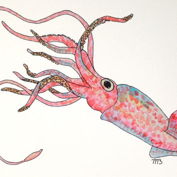 Watercolor Squid at PaintingValley.com | Explore collection of ...