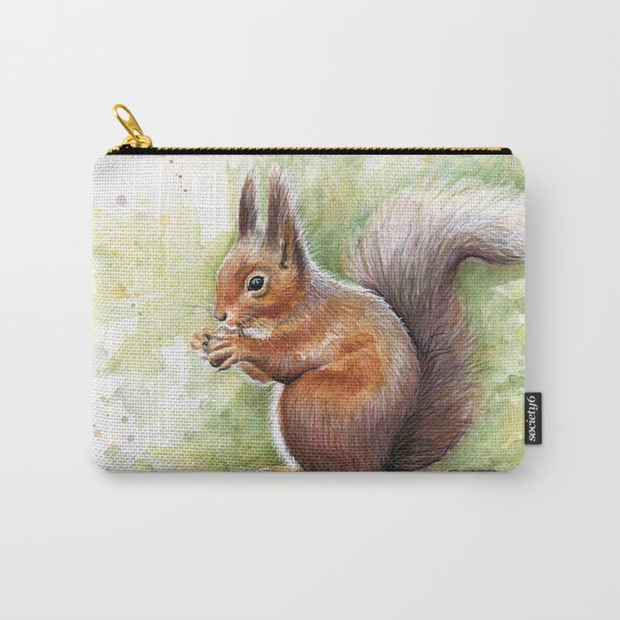 700x700 Squirrel And Nut Forest Animals Watercolor Carry All Pouch By - Watercolor Squirrel