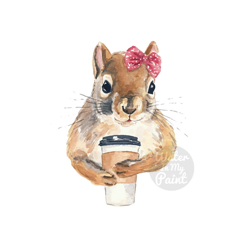 1024x1024 Squirrels Love Coffee No. 28 - Watercolor Squirrel