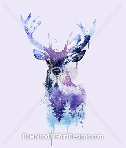 425x497 Watercolor Winter Deer Stag Head - Watercolor Stag