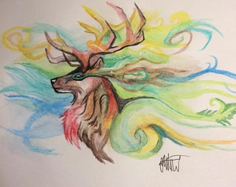 340x270 Watercolor Stag Etsy - Watercolor Stag