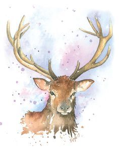 236x290 Water Colour Paintis Of Stags - Watercolor Stag