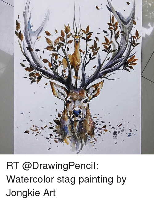 500x654 Ae Rt Watercolor Stag Painting By Jongkie Art Meme - Watercolor Stag