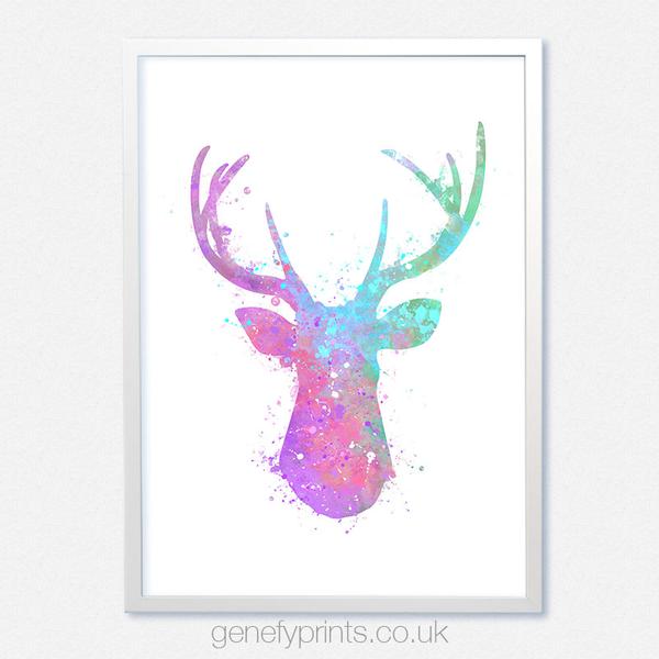 600x600 Antler Stag Deer Watercolor Print [Style 2] - Watercolor Stag