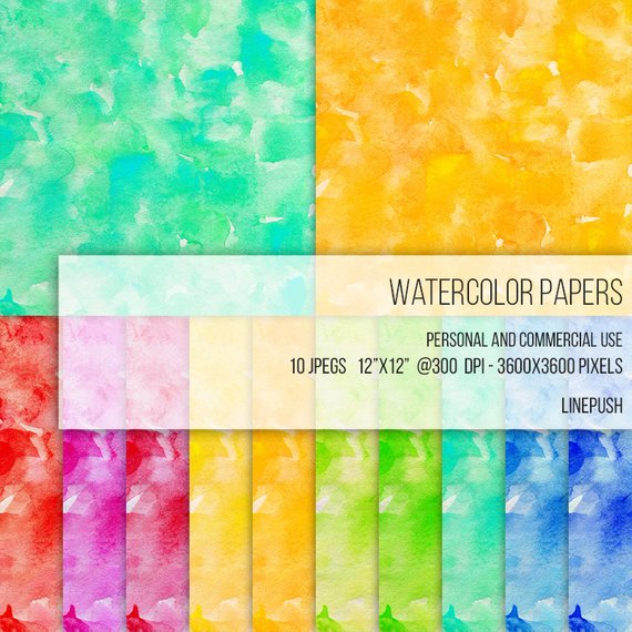 570x570 Sale Watercolor Papers. Bright Colorful Digital Papers. Etsy - Watercolor Stained Paper