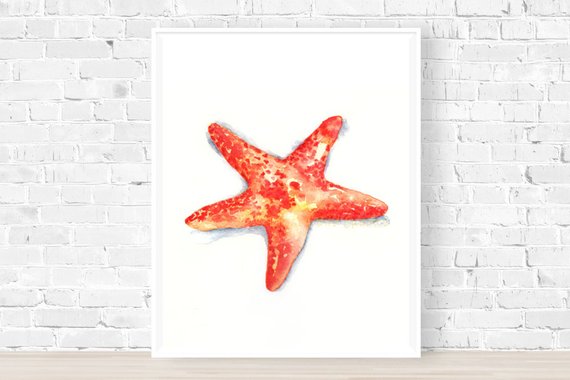 570x380 Starfish Print Watercolor Starfish Sea Star Print Orange Etsy - Watercolor Starfish