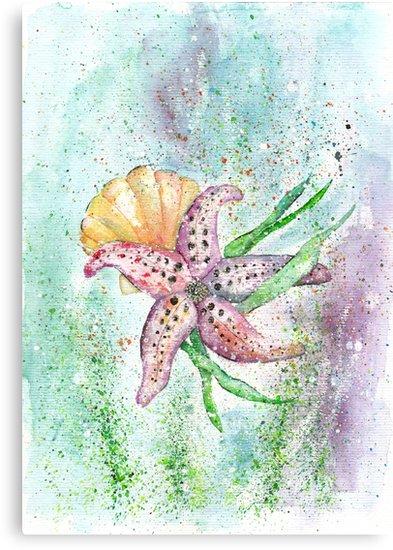 393x550 Starfish Watercolor Art Illustration Canvas Prints By Aquarelles - Watercolor Starfish