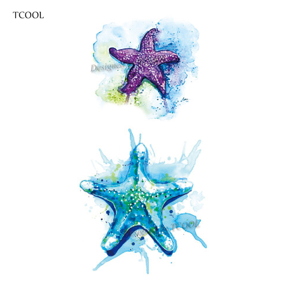 1000x1000 Tcool Watercolor Starfish Temporary Fake Tattoo Body Art Sticker - Watercolor Starfish