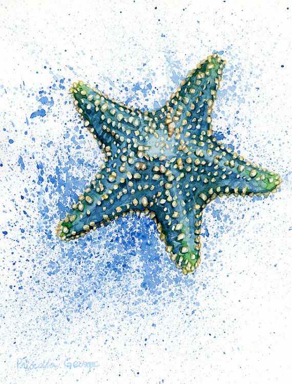 570x749 Blue Starfish - Watercolor Starfish