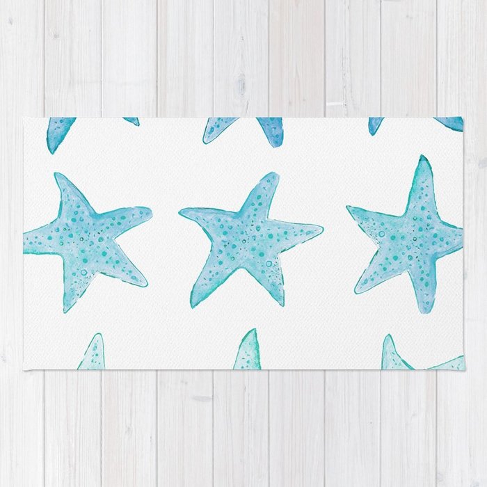 700x700 Blue Watercolor Starfish Rug By Lenamirisola Society6 - Watercolor Starfish