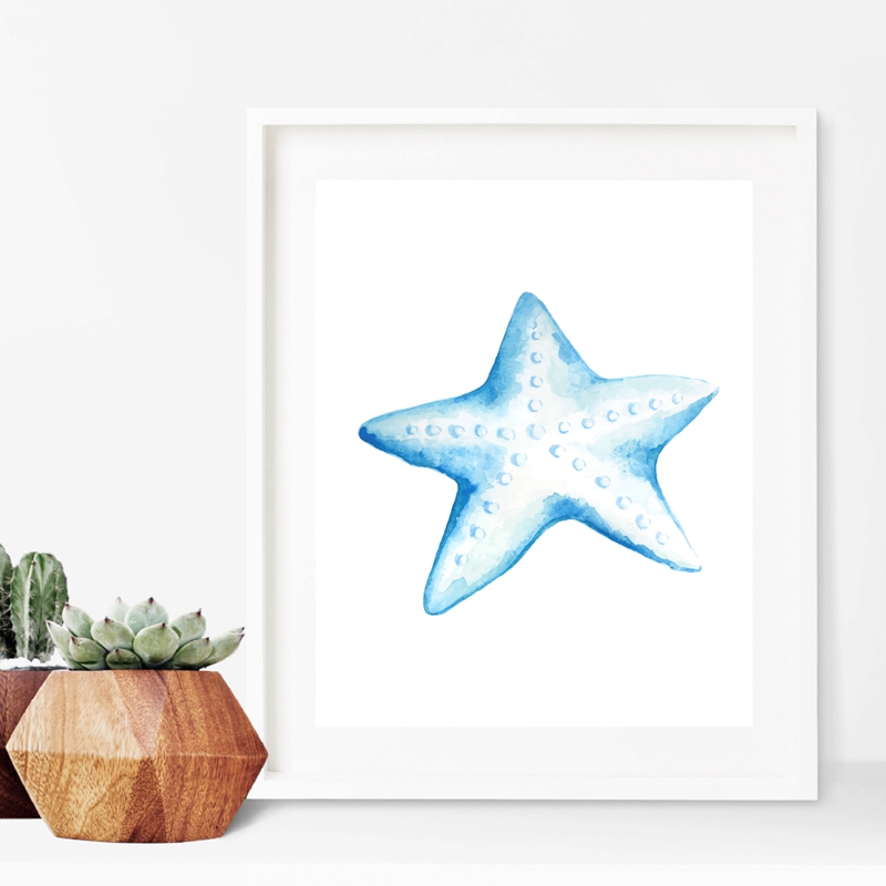 800x800 Ocean Sea Turtles Art Print Poster Home Decor , Watercolor - Watercolor Starfish