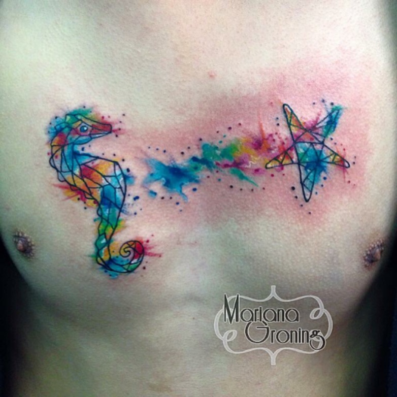 782x782 Marianagroning Watercolor Starfish And Seahorse Tattoo - Watercolor Starfish Tattoo