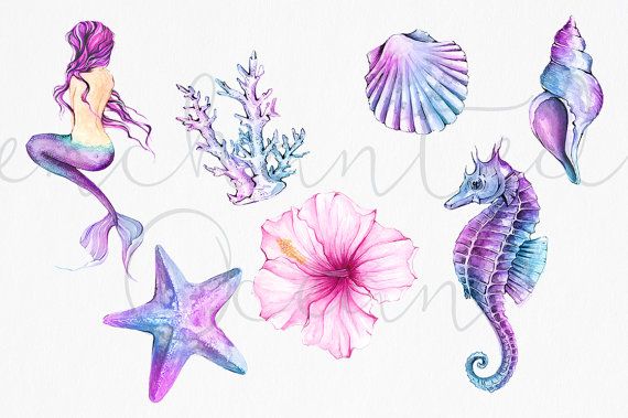 570x379 Mermaid Clipart Watercolor Sea Underwater Illustration Starfish - Watercolor Starfish Tattoo