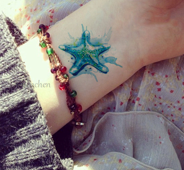 640x591 Temporary Tattoo Sticker For Body Art Watercolor Starfish Octopus - Watercolor Starfish Tattoo