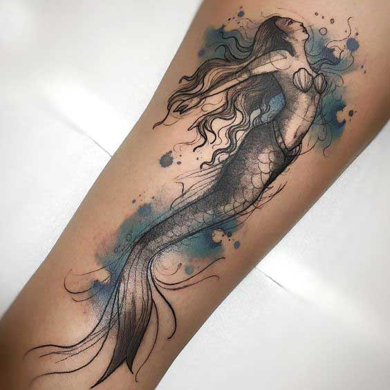 564x564 50 Beautiful And Cute Mermaid Tattoos Designs And Ideas - Watercolor Starfish Tattoo
