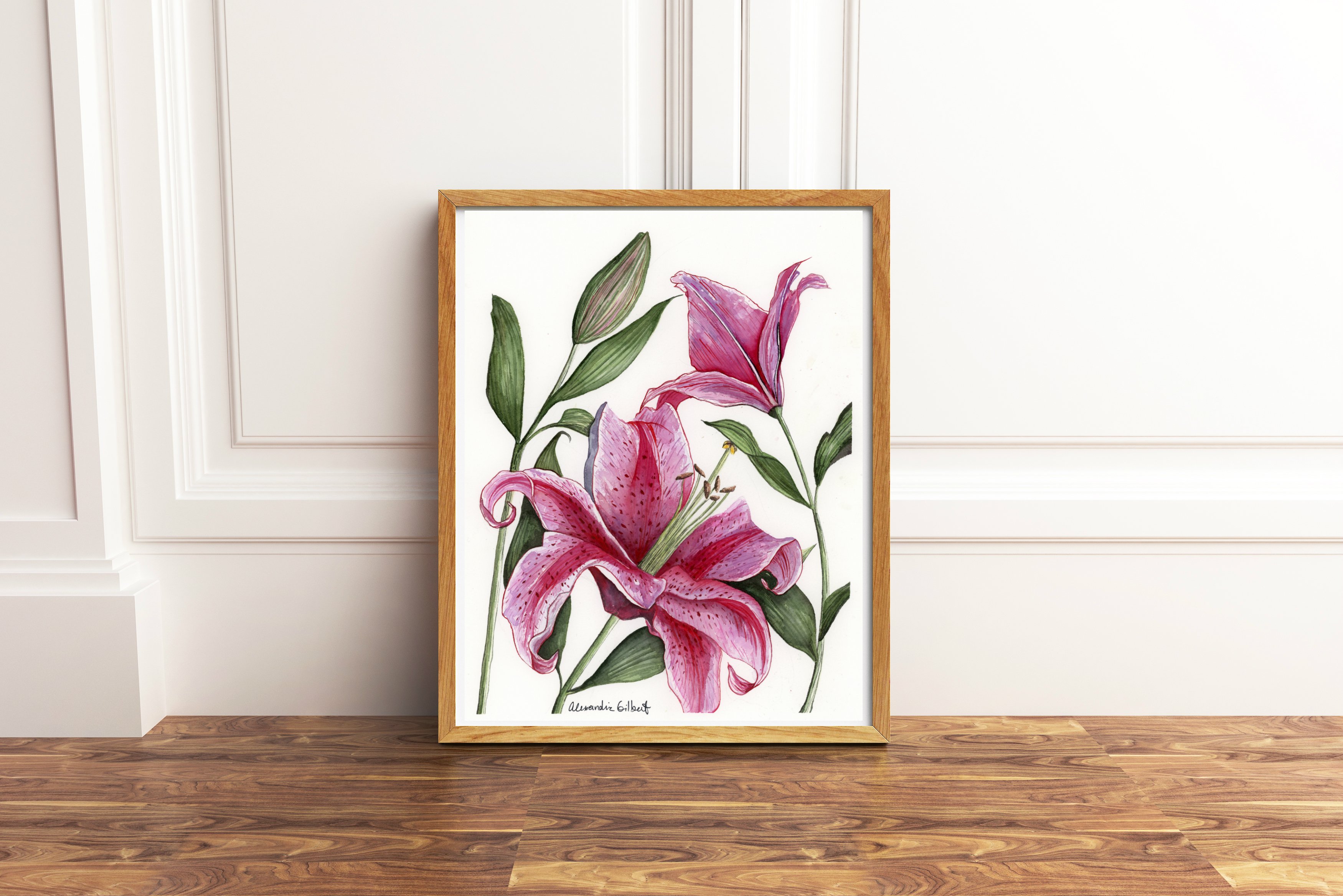3500x2335 Pink Stargazer Lily Watercolor Fine Art Print Of A Pink - Watercolor Stargazer Lily