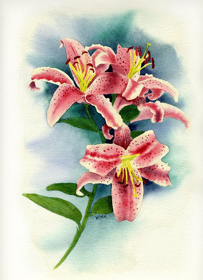 653x900 Stargazer Lilies Painting By Brett Winn - Watercolor Stargazer Lily