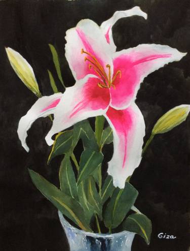 375x494 Stargazer Lily Painting By Christina Giza Saatchi Art - Watercolor Stargazer Lily