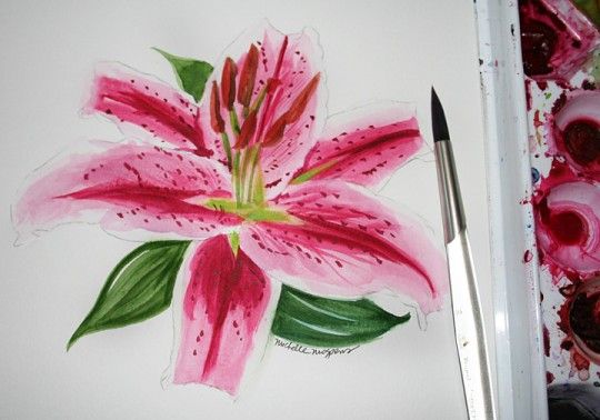 540x378 Wet Paint! Brand New Stargazer Lily Wedding Invitations Art Love - Watercolor Stargazer Lily