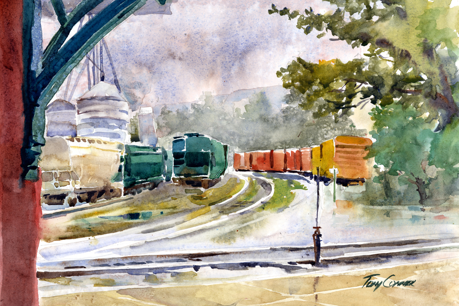 940x628 North Bennington Train Original En Plein Air Watercolor - Watercolor Station