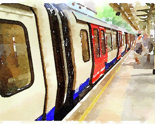 599x480 Watercolor Painting Of A London Underground Train At A Station - Watercolor Station