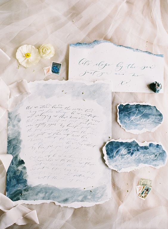 564x770 Picture Of Airy Blue And Grey Watercolor Wedding Stationery With A - Watercolor Stationery