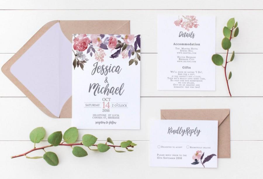 900x615 Printable Wedding Invitation Wedding Invitations Floral - Watercolor Stationery