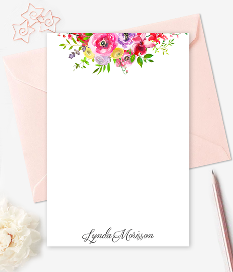 460x537 Watercolor Floral Note Cards Personalized Stationery - Watercolor Stationery