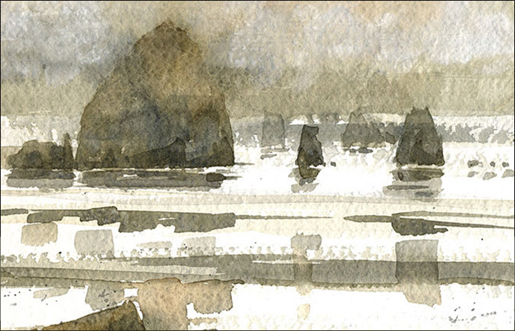 735x473 Iain Stewart Awsnws Cannon Beach Watercolor Step By Step - Watercolor Step By Step