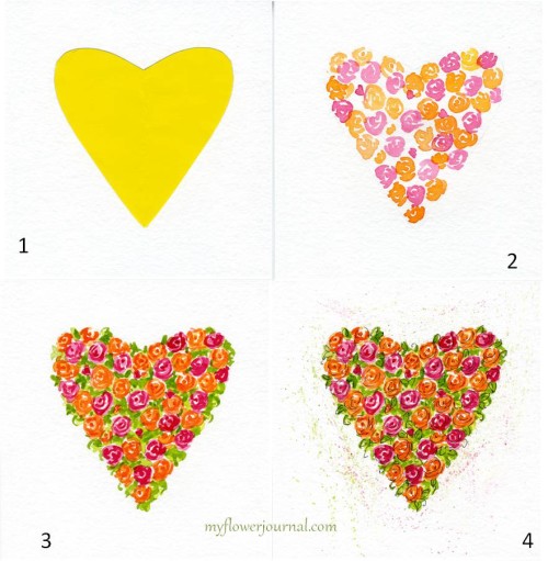 500x511 Watercolor Hearts And Roses - Watercolor Step By Step