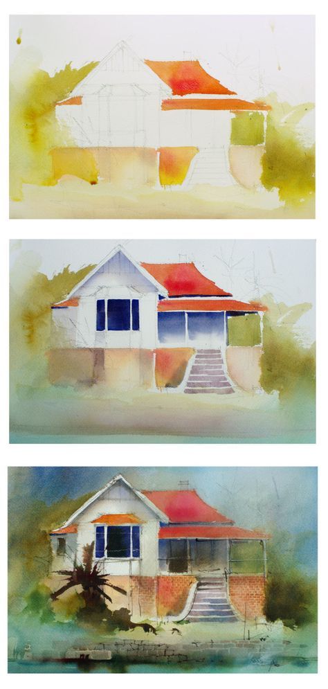 474x995 Three Steps, John Lovett Wc Watercolor Watercolor - Watercolor Steps