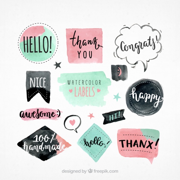 626x626 Watercolor Stickers Set With Messages Vector Free Download - Watercolor Stickers