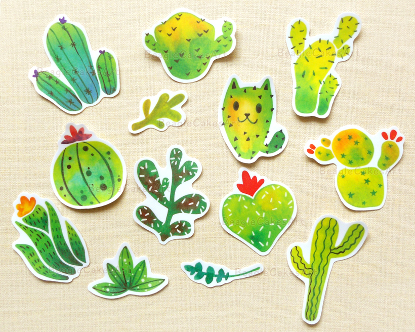 820x656 Cactus Stickers, Plants Sticker, Succulent Sticker, Skateboard - Watercolor Stickers