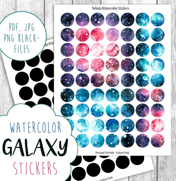 570x587 Galaxy Art Watercolor Sticker Digital Download Printable Etsy - Watercolor Stickers